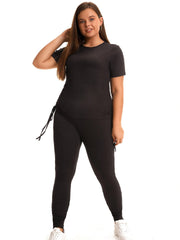 Side Drawstring Tee & Leggings Set Women's Plus Stretch Outfits