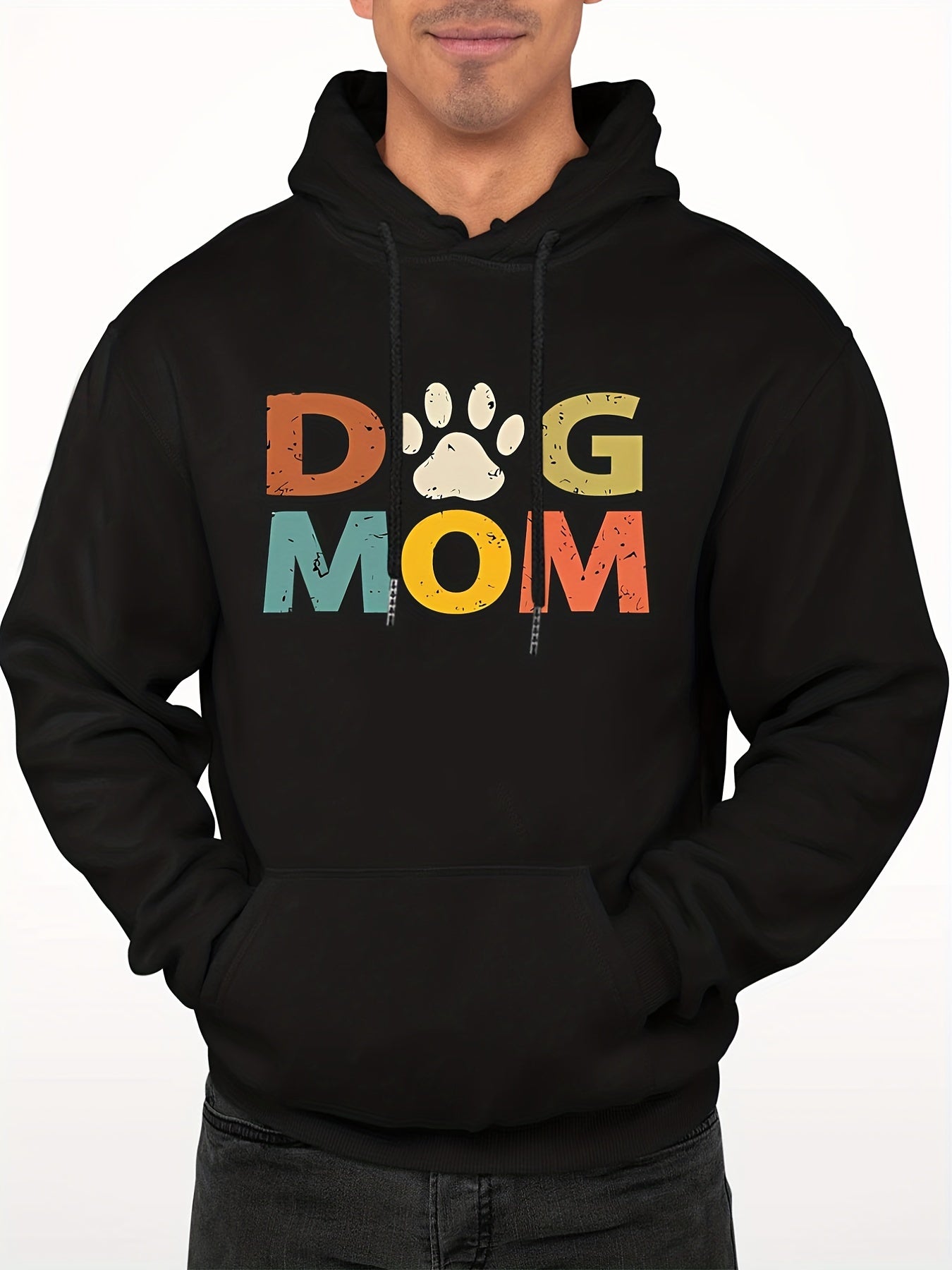DOG MOM Print Hoodie Men's Graphic Pullover Hooded Sweatshirt
