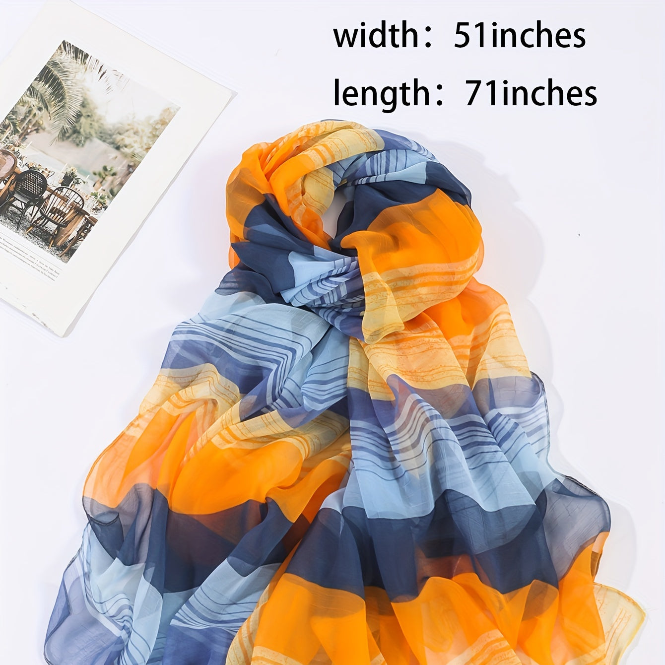 Stripe Gradient Print Gauze Scarf Thin & Yellow Windproof Shawl
