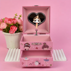Floral Pink Ballerina Music Box with Mirror