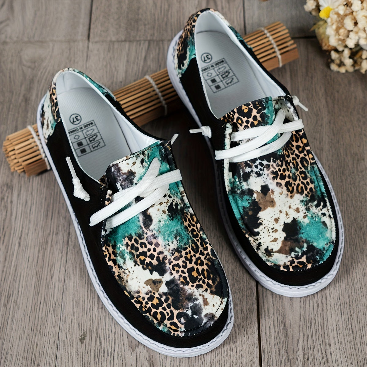 Leopard & Floral Pattern Flat Shoes Slip On Casual Lightweight Women's Shoes