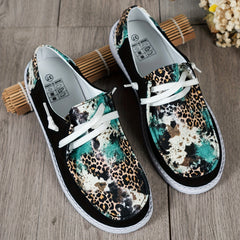Leopard & Floral Pattern Flat Shoes Slip On Casual Lightweight Women's Shoes