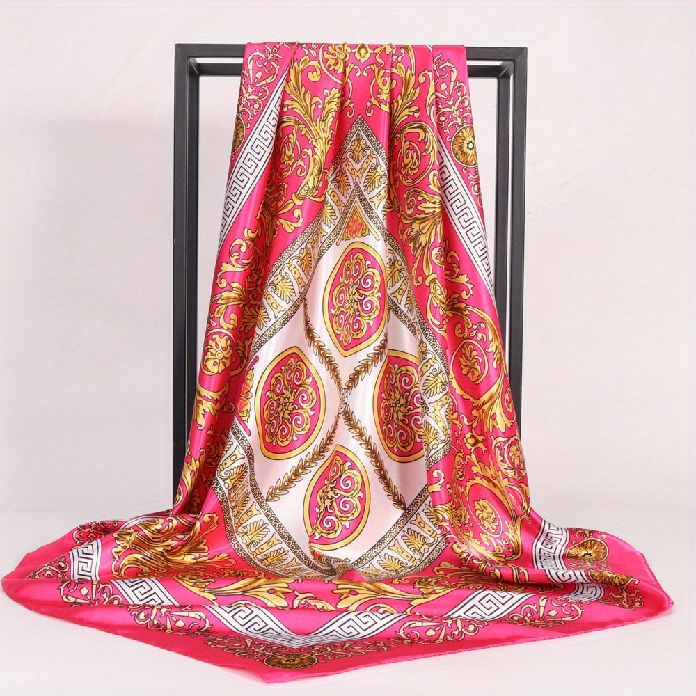 Geometric Leaf Print Bandana Vintage Block Shawl Square Scarf