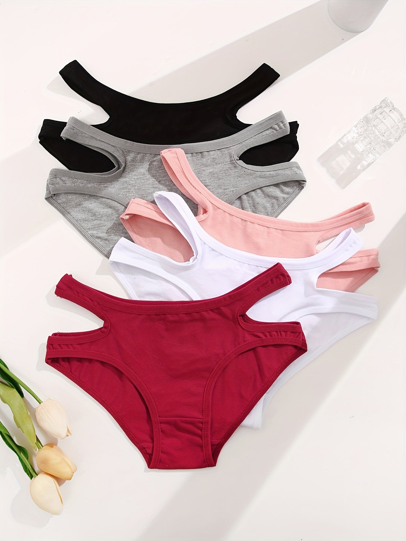 5pcs Soft Cut Out Low Waist Briefs Bikini Panties