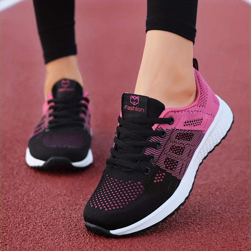 Women's Striped Knit Sneakers Lightweight Low Top Casual Shoes