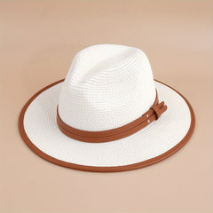 Straw Fedora Cap Plain Casual Jazz Hat Unisex Sunscreen Cowboy Hat