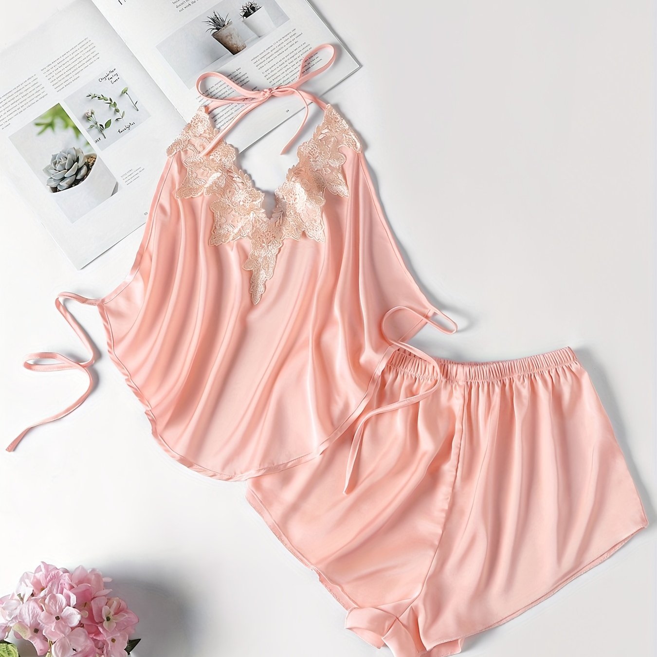 Lace Pajama Set Halter Top & Shorts