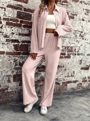 Button Front Shirt & Wide Leg Pants Set