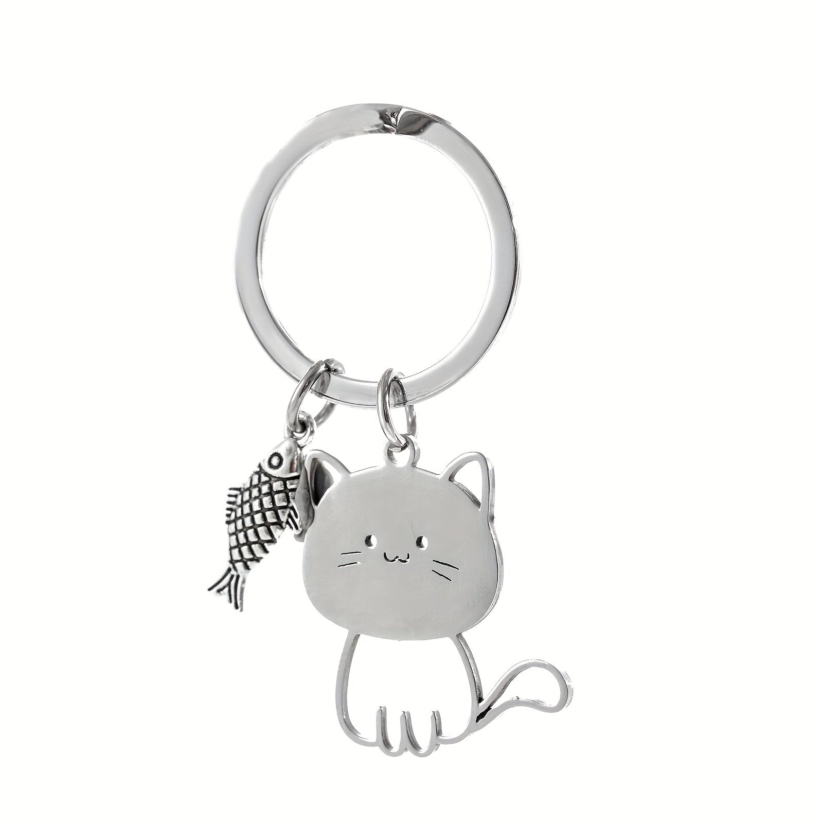 Cat Fish Stainless Steel Keychain Cartoon Metal Hanging Pendant Ornament