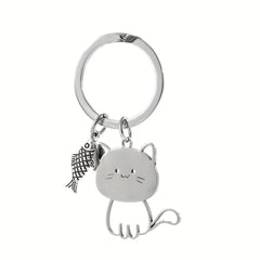 Cat Fish Stainless Steel Keychain Cartoon Metal Hanging Pendant Ornament