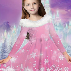 Girls Snowflake Graphic Long Sleeve Dress For Spring Fall Christmas Gift Party