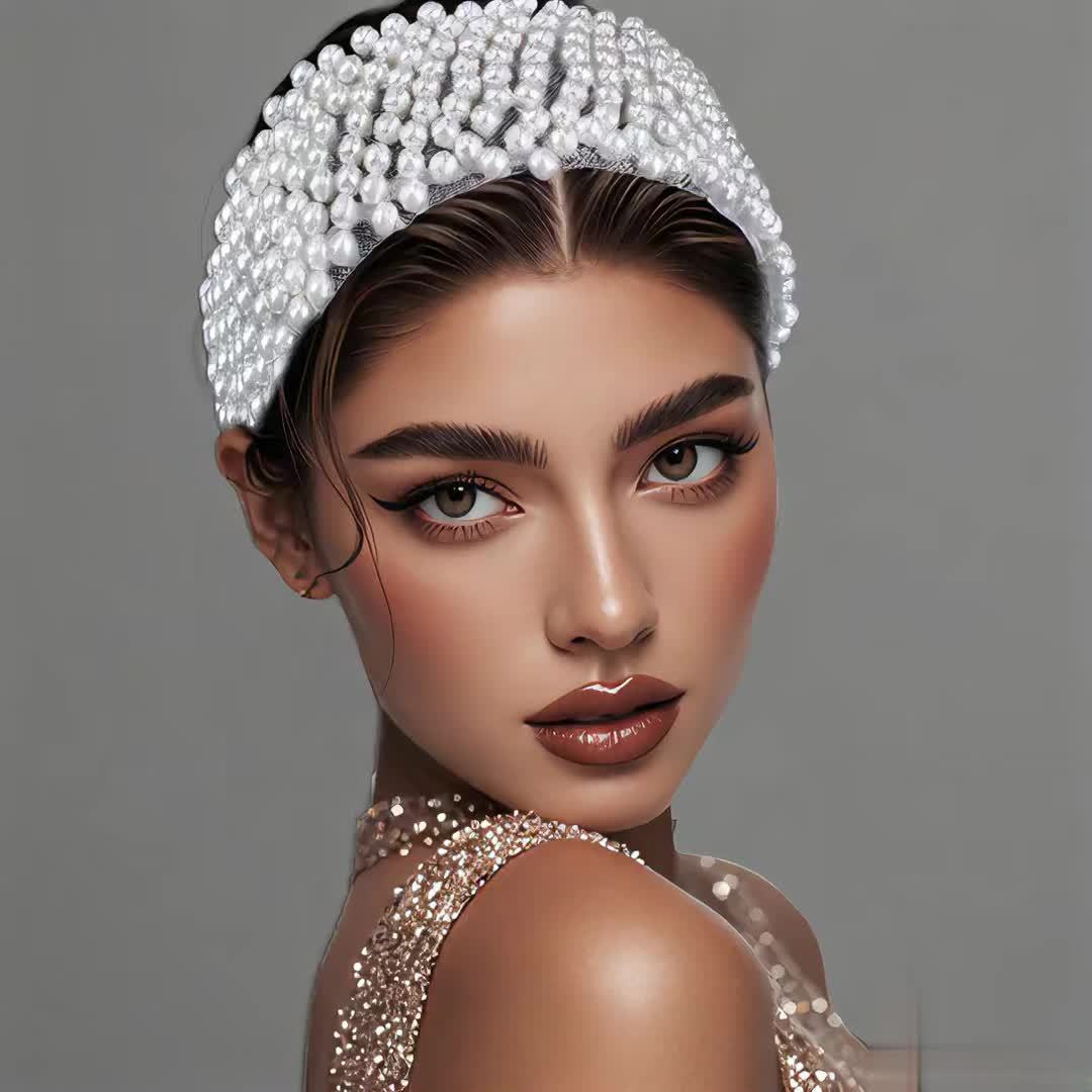 Minimalist Polyresin Beaded Headband Solid Faux Pearl for Daily Wear & Weddings