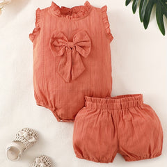 2pcs Baby Girls Sleeveless Bowknot Onesie & Shorts Set