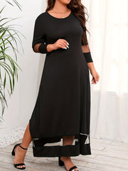 Contrast Mesh Sleeve Maxi Dress Plus Size Medium