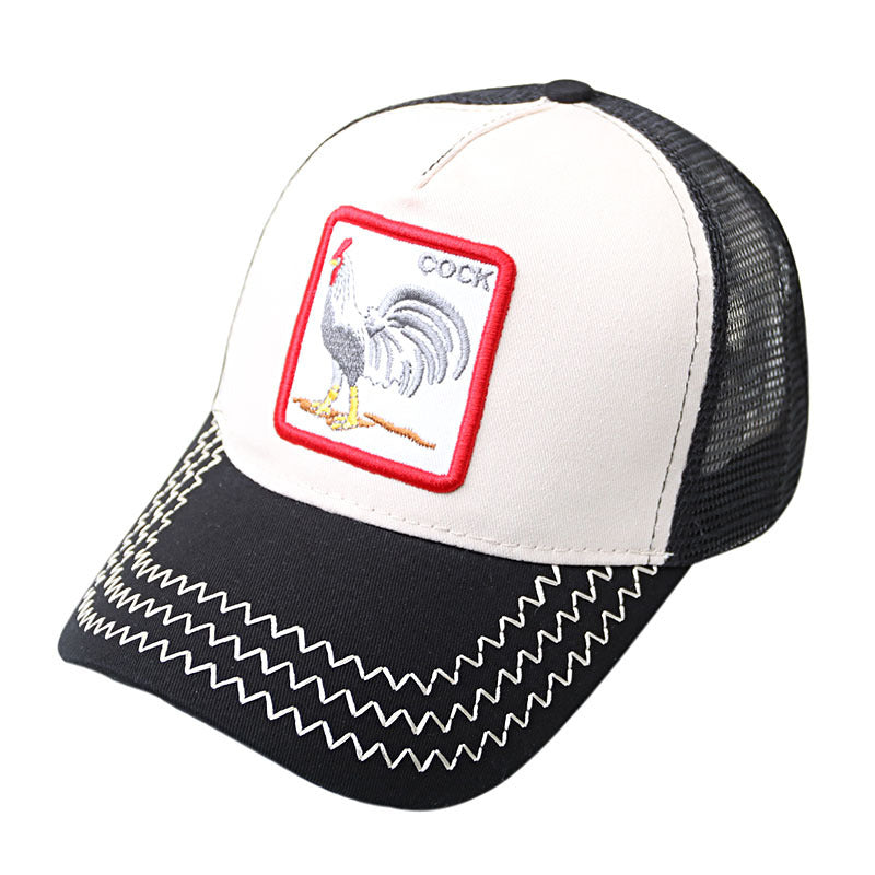 Unisex Sunshade Baseball Cap with Rooster Patch Embroidery