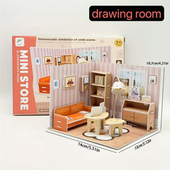 3D House Puzzle DIY Mini Kitchen Living Room Ice Cream Parlor Coffee Cake Set