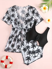 Girl's Coconut Pattern Swimsuit & Cover Up Tankini Set