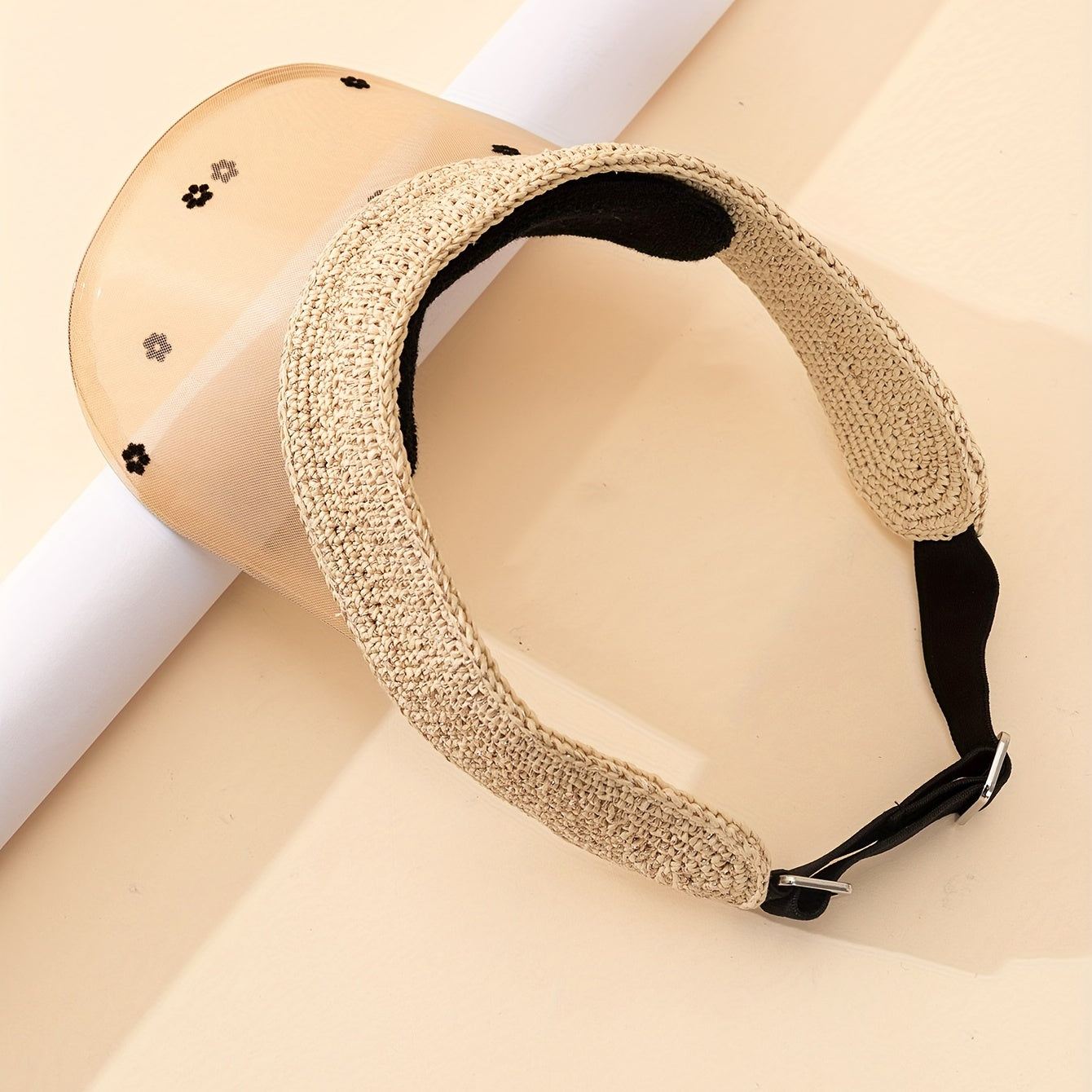 Raffia Visor Hat Flower Print Straw Sun Hat Summer Casual Beach Hats