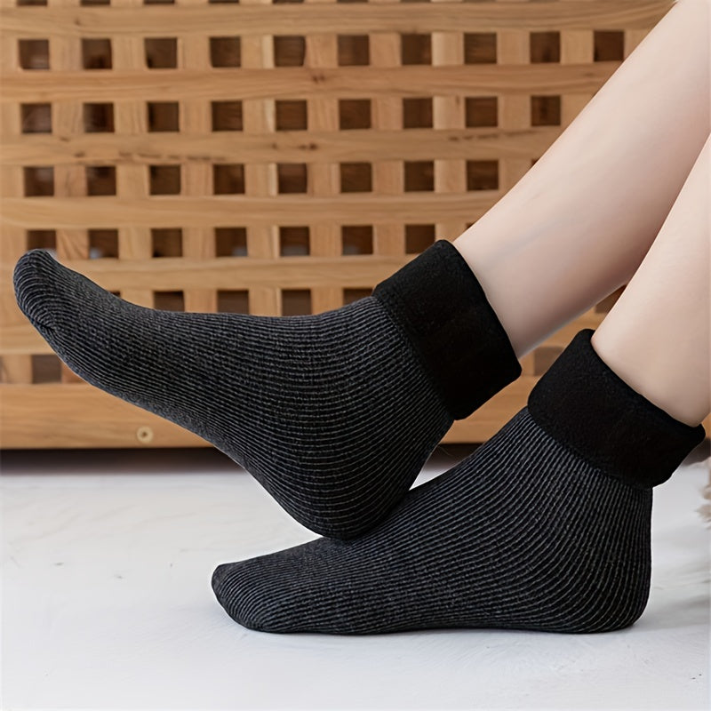 7 Pairs Plush Lined Mid Tube Socks Women's Stockings