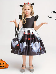 Girl's Halloween Costume Dress & Bag Set Cartoon Pattern A Line Dress