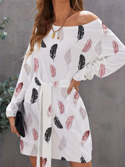 Feather Print Long Sleeve Bodycon Dress