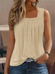 Eyelet Embroidered Square Neck Tank Top