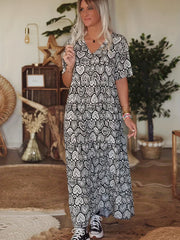 Boho Heart Print Maxi Beach Dress