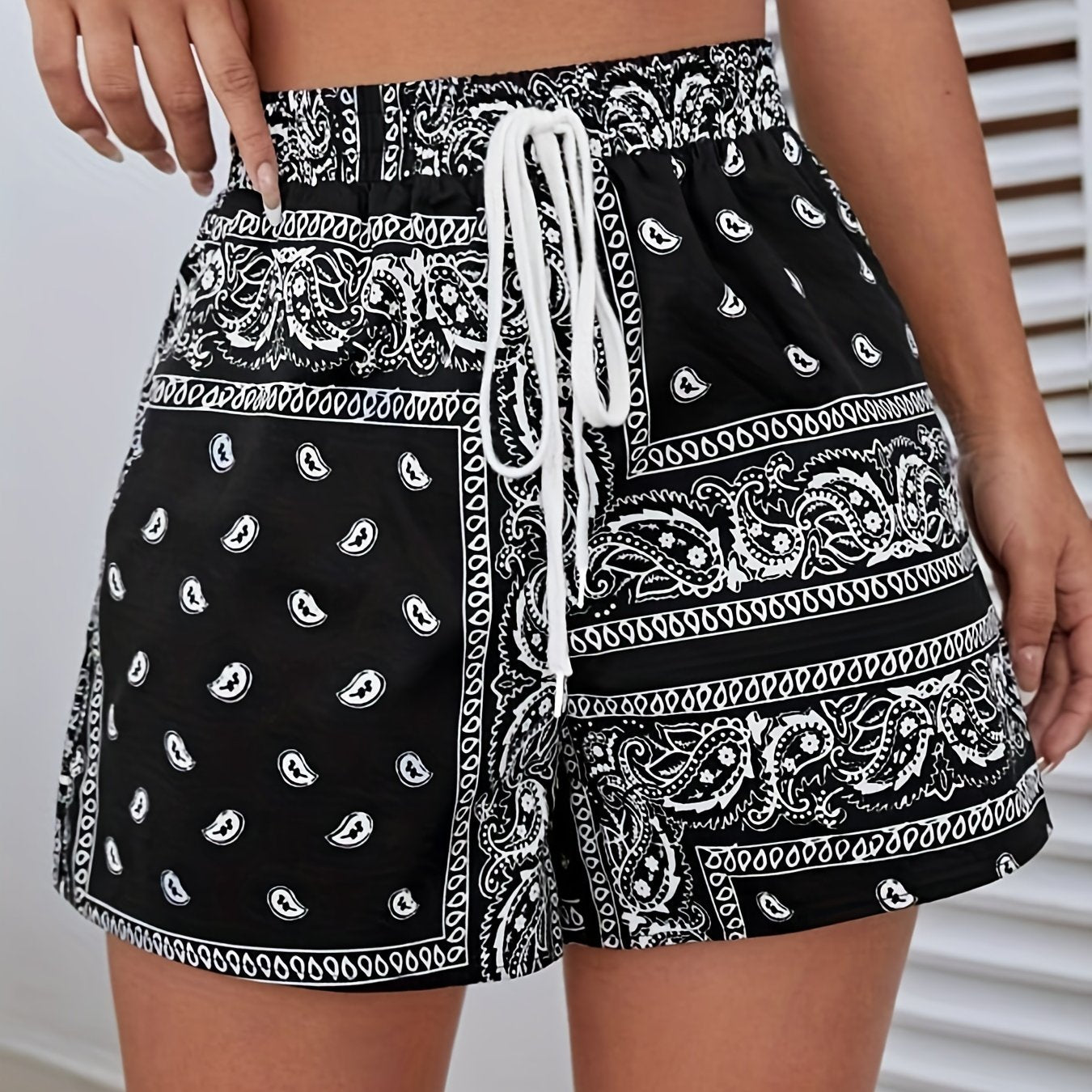 Paisley Print Drawstring Shorts for Women