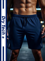 Men's Running Shorts Zipper Pockets Stretch Drawstring Outdoor Gym Shorts