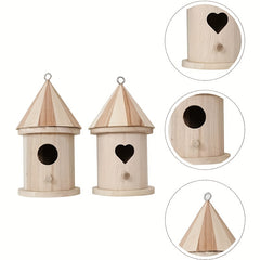 Wooden Aviary Bird Feeder Painted Pendant Heart Circular Pattern