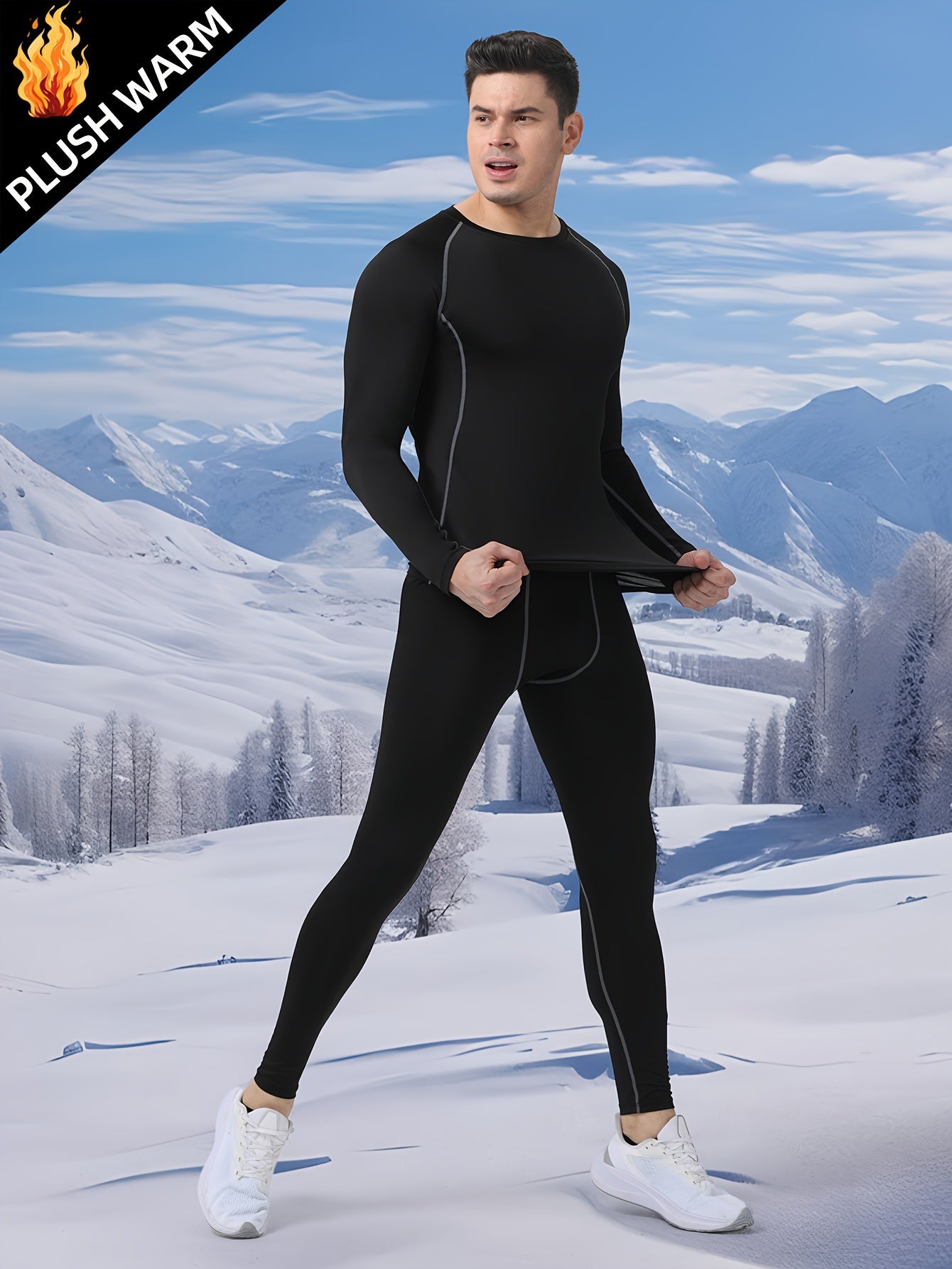 Men's Thermal Sports Set Quick Dry Warm Compression Long Sleeve Shirt & Leggings