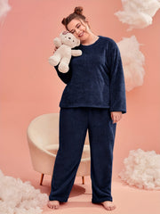 Fleece Pajamas Set Soft Top & Pants Winter Home Wear