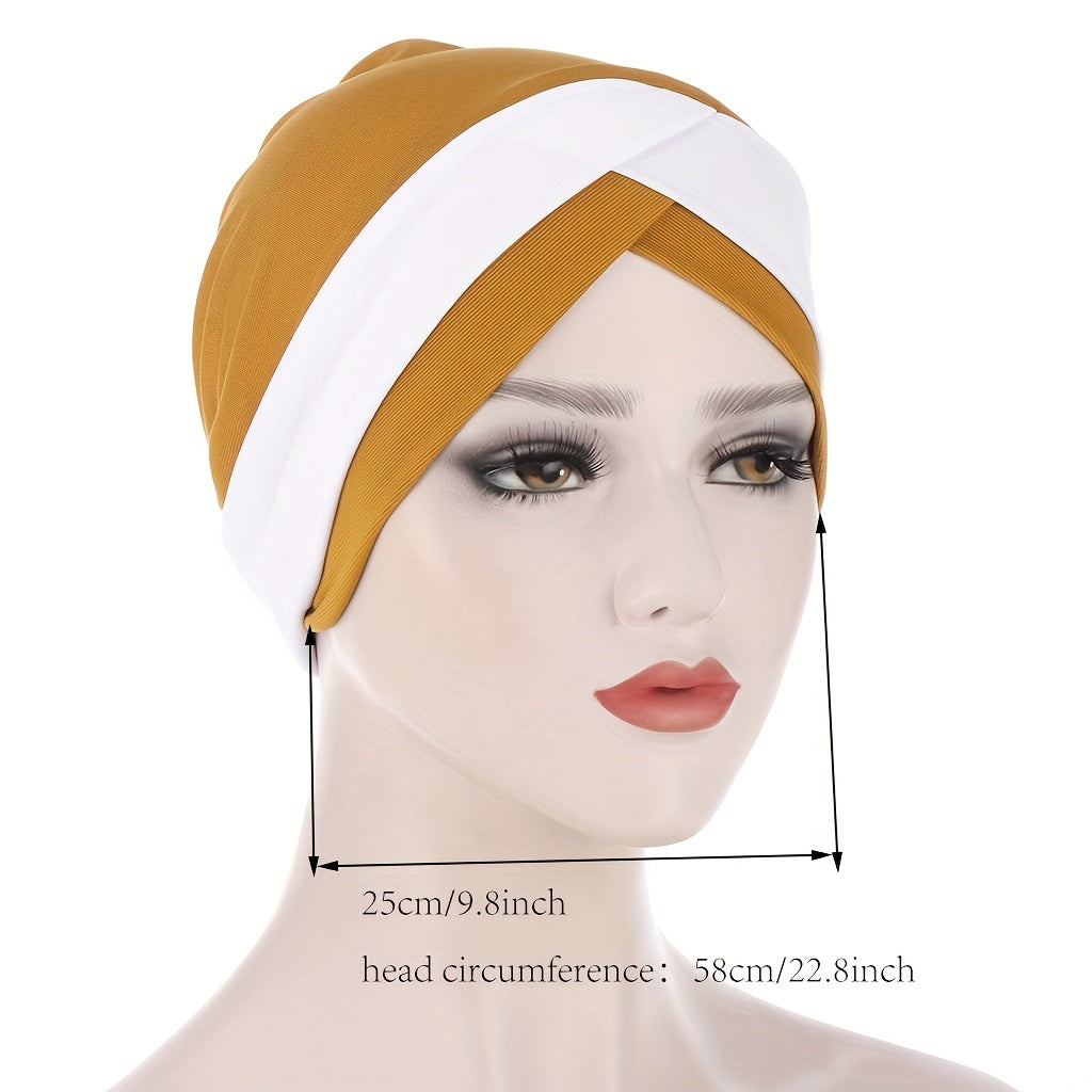Block Cross Turban Casual Beanies Head Scarf Ramadan Head Wrap Lightweight