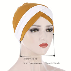 Block Cross Turban Casual Beanies Head Scarf Ramadan Head Wrap Lightweight
