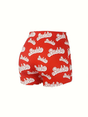 Art Letter Print High Rise Stretch Shorts