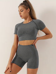 2pcs Yoga Sports Sets Quick Drying Short Sleeve Sports Cropped Tank Tops