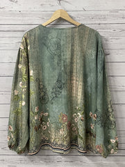 Floral Print Button Up Lantern Sleeve Blouse