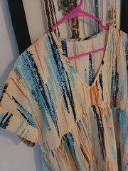 Striped Print Dress Casual V Neck Short Sleeve Dress