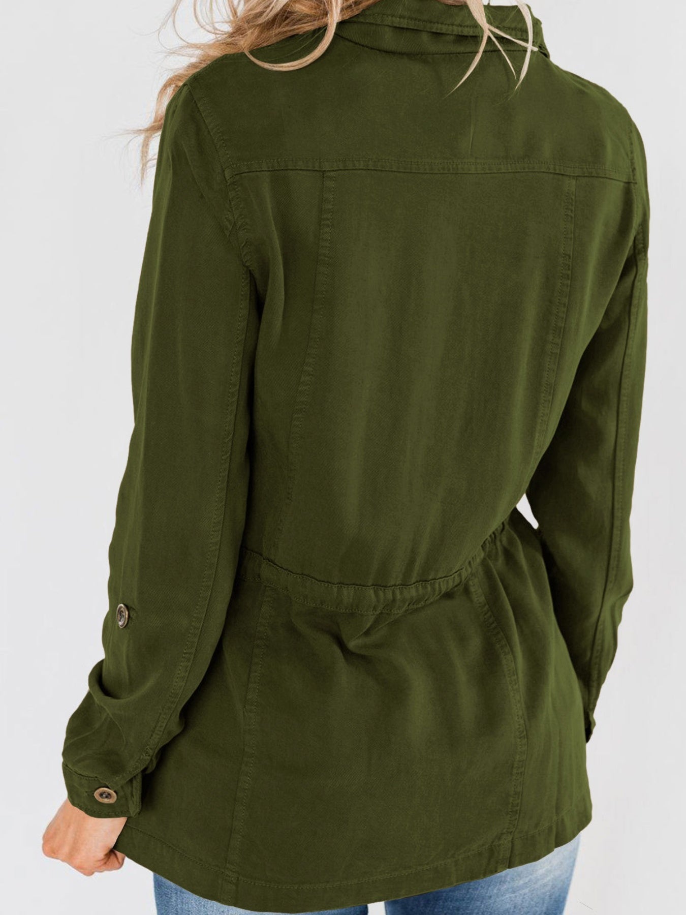 Casual Pockets Jacket Lapel Long Sleeve Loose Waist Drawstring Outerwear