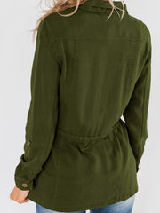 Casual Pockets Jacket Lapel Long Sleeve Loose Waist Drawstring Outerwear