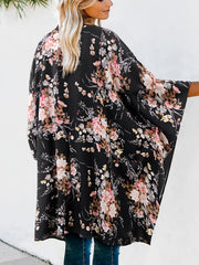 Floral Print Loose Cover Up Cardigan Kimono Sleeve