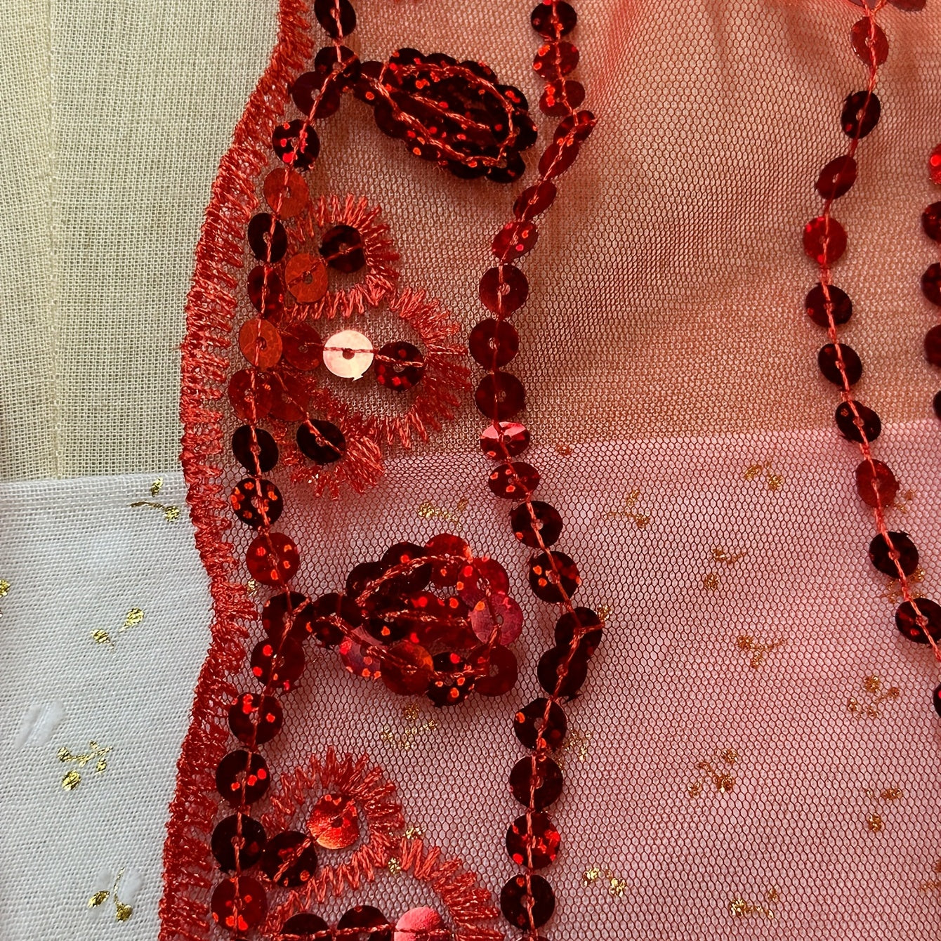 Red Sequin Embroidery Shawl Square Scarf Cape for Wedding Bridal