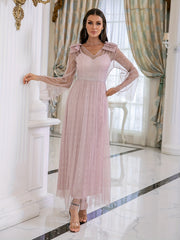 Flare Sleeve V Neck Bridesmaid Dress for Wedding Party