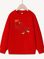 Smart Duck Leader Pattern Round Neck Sweatshirt For Girls