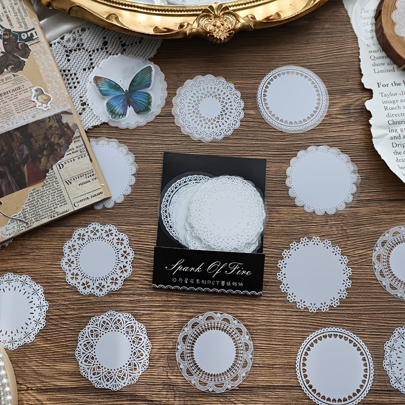 30 Sheets Transparent Lace Stickers Pack PET Photo Frame Decorative Stickers