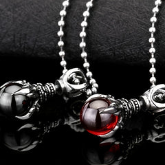 Dragon Claw Pendant Necklace Men's Gothic Red Stone Jewelry