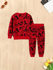 Boy's Dino Pattern Sweatshirt & Sweatpants Set For Spring Fall Winter
