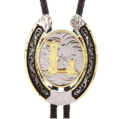 Golden L Letter Western Cowboy Bolo Tie