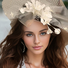 Bohemian Floral Mesh Bridal Headpiece with Veil