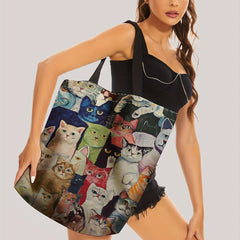 Many Cats Oil Painting Tote Bag Large Travel Beach Shoulder Bag